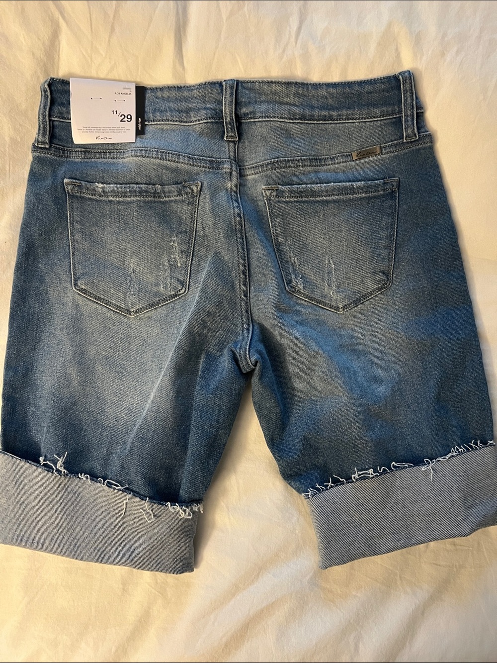 KanCan Blue Distressed Denim Bermuda Shorts with Rolled Hem - Picture 6 of 6